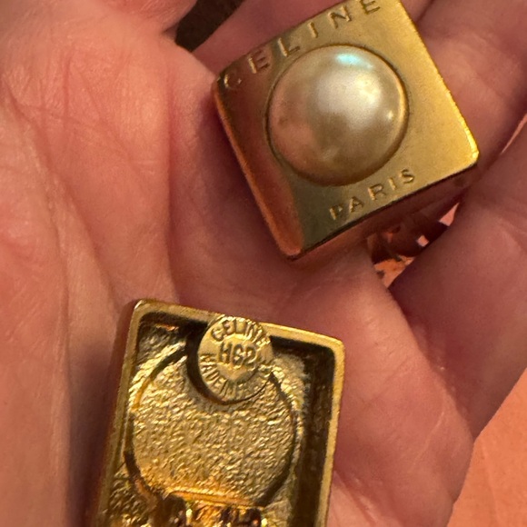 Celine Vintage Gold Tone and Pearl Earrings - Picture 4 of 6